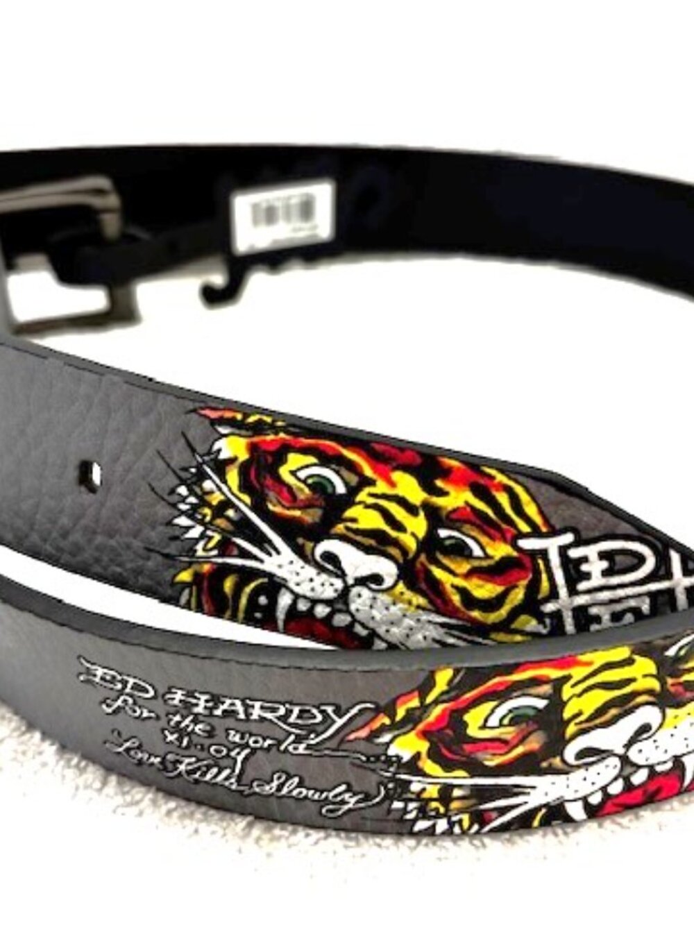 Ed Hardy grey Tiger's Roar belt with tiger tattoos NWT Size 38